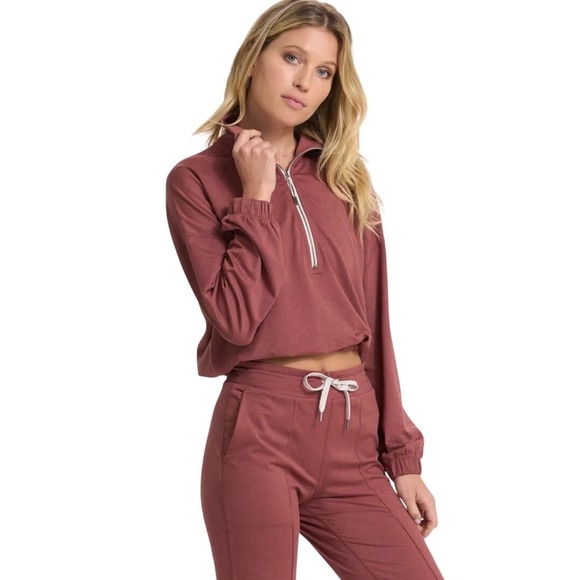 Vuori Tops - Vuori Halo Half Zip Relaxed Pullover Rosewood Cropped Boxy Sweatshirt VW269 XS